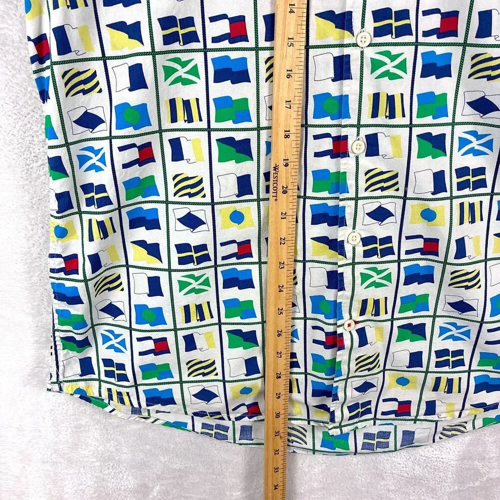 VTG Tommy Hilfiger Camp Shirt Mens XXL Multicolor Nautical Flag AOP Preppy Beach